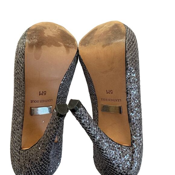 Badgley Mischa Shoes Women's Silver Glitter Open Toe Heels Sz 5 - Picture 5 of 8